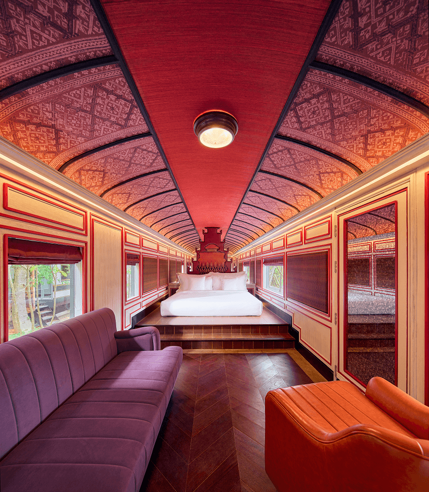 a train suite in red at intercontinental khao yai resort