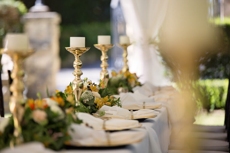 candlesticks on a wedding table setting