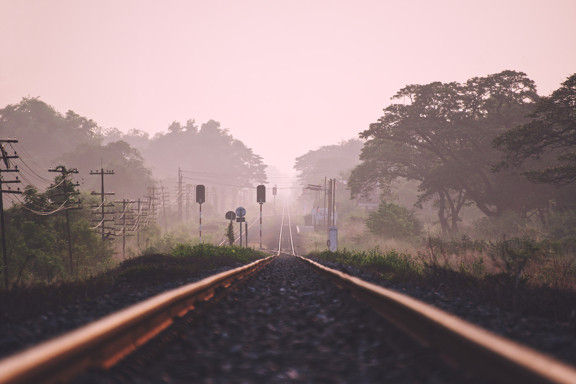 railroad tracks in the mist in nakorn ratchasima