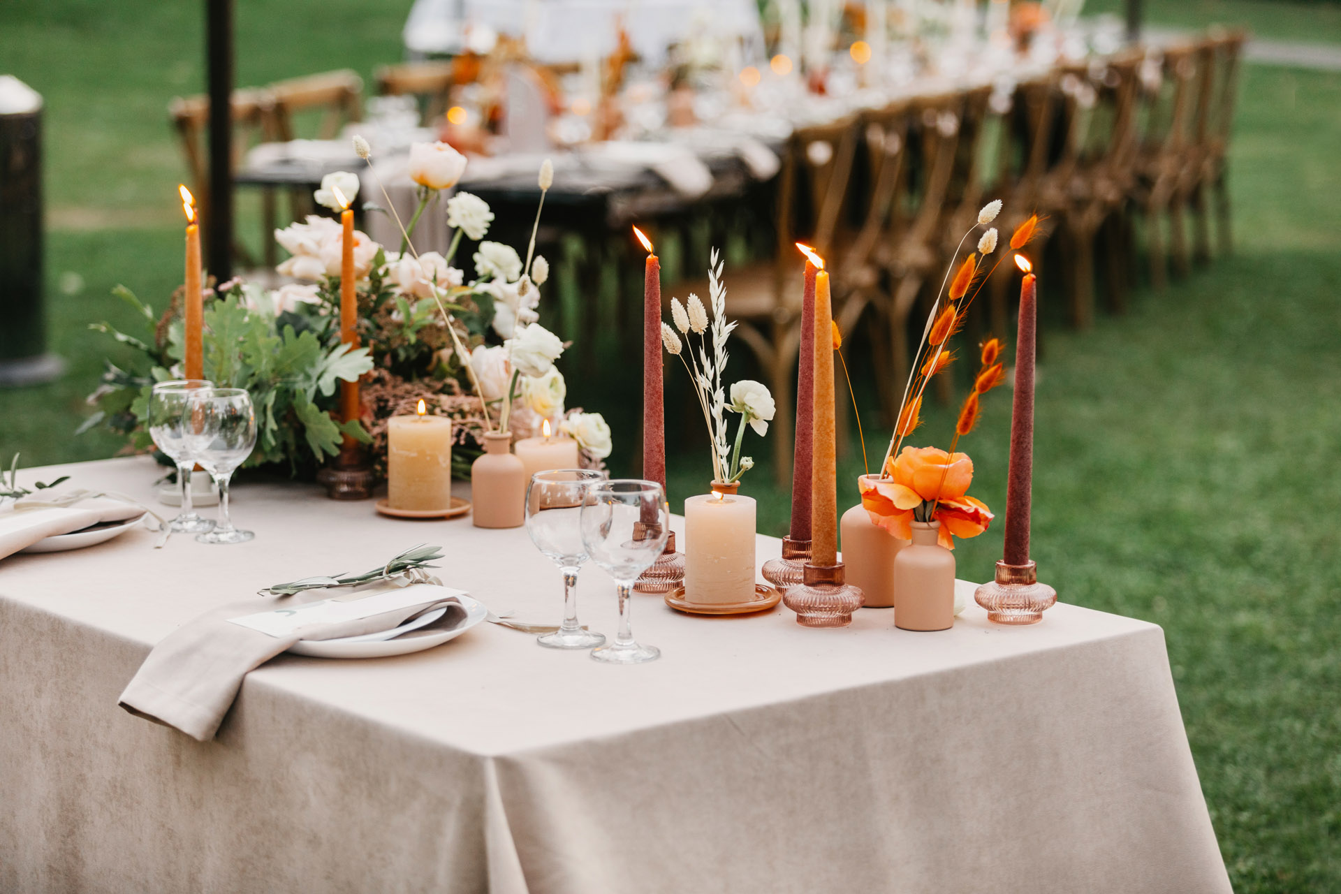 tabletop candles and wedding decorations