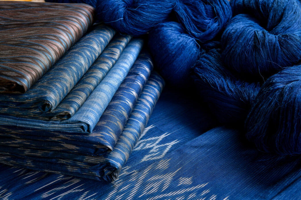 northeastern thai blue silk cloth and thread